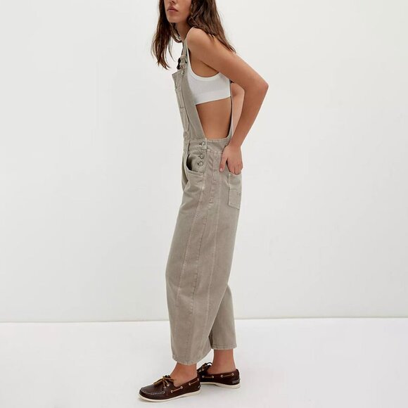 Free People Good Luck Overalls Women's Size Medium Cobblestone NWT $148 - Picture 4 of 8